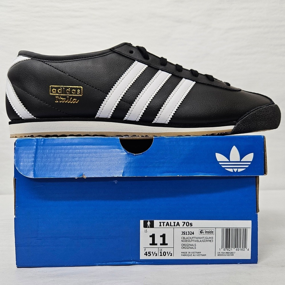 Adidas Italia 70s Leather Sneakers JS1324 Black White Gum Men'S Size 11 - Picture 1 of 10